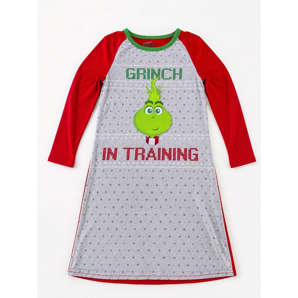 Dr Seuss The Grinch In Training Girls Nightgown Red Grey Christmas Size 8